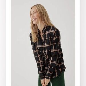 Pact Organic Cotton The Sunset Light Gauze Classic Shirt in Black Window Pane S